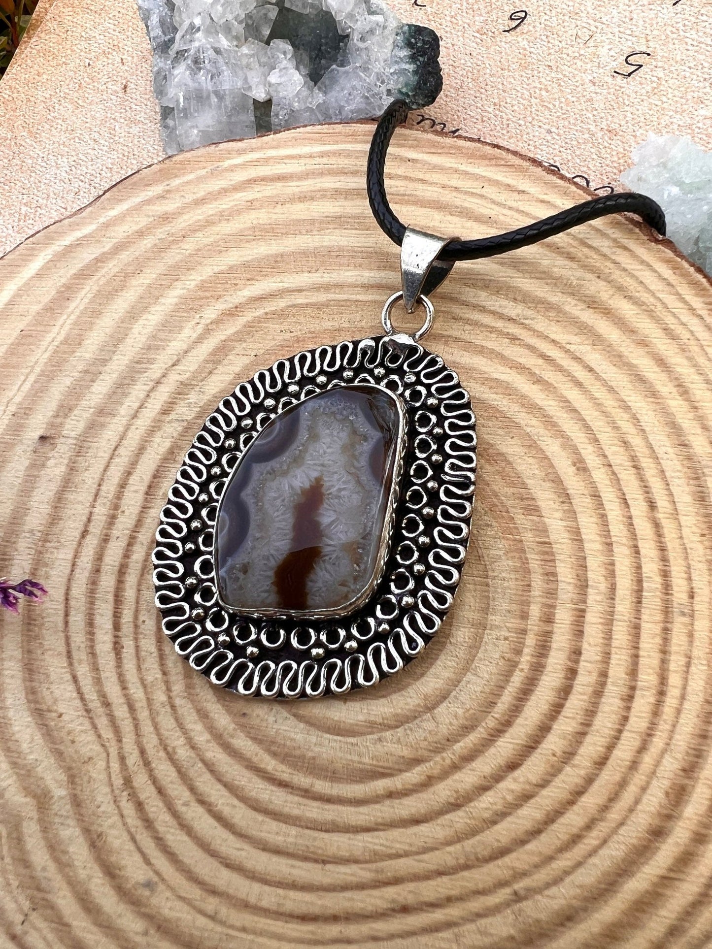Druzy Solar Agate Pendant, Top Grade Agate Necklace In Sterling Silver One Of A Kind - LunarGem - 