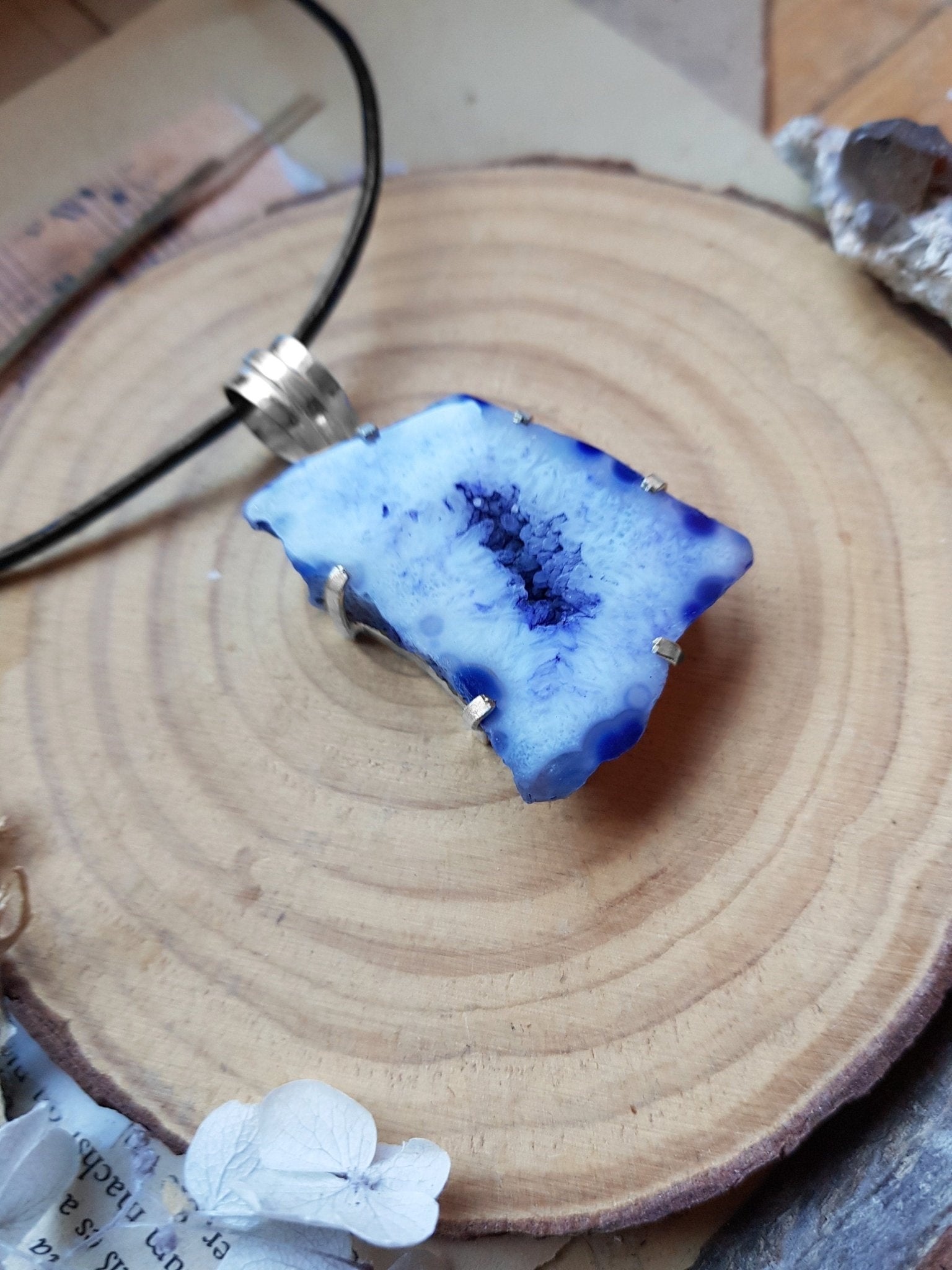 Druzy Solar Agate Pendant, Top Grade Agate Necklace In Sterling Silver One Of A Kind - LunarGem - 