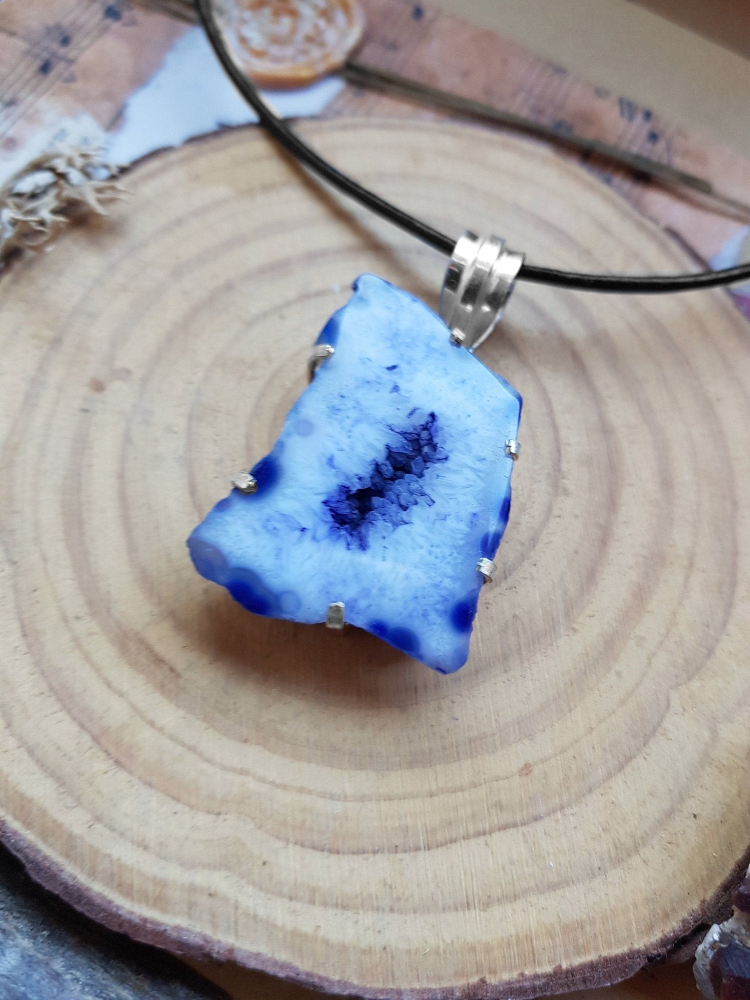Druzy Solar Agate Pendant, Top Grade Agate Necklace In Sterling Silver One Of A Kind - LunarGem - 