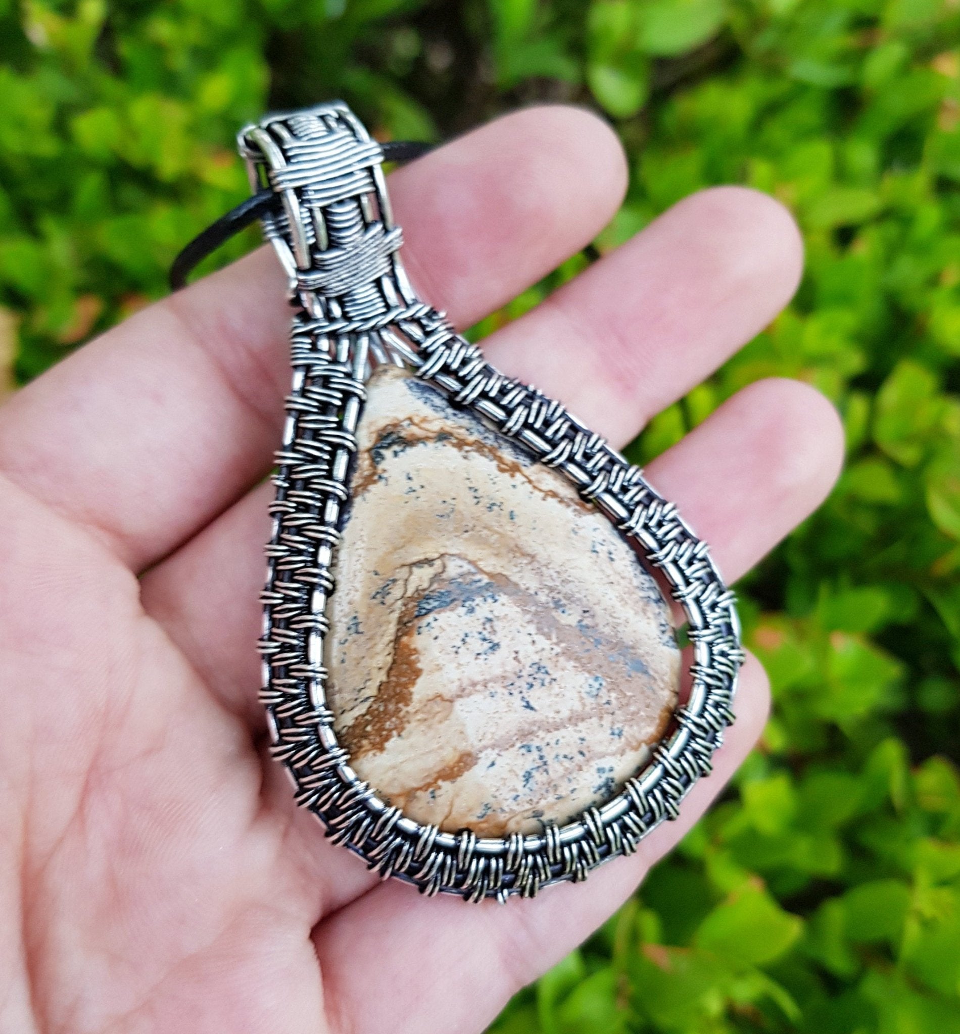 Earth Jasper Sterling Silver Wire Wrapped Pendant: Boho Necklace - LunarGem - Charms & Pendants