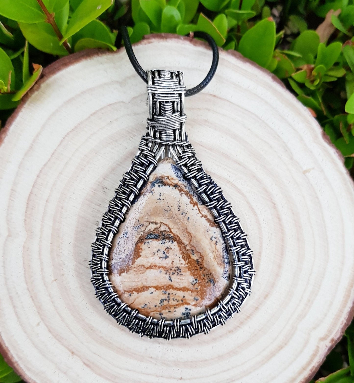 Earth Jasper Sterling Silver Wire Wrapped Pendant: Boho Necklace - LunarGem - Charms & Pendants