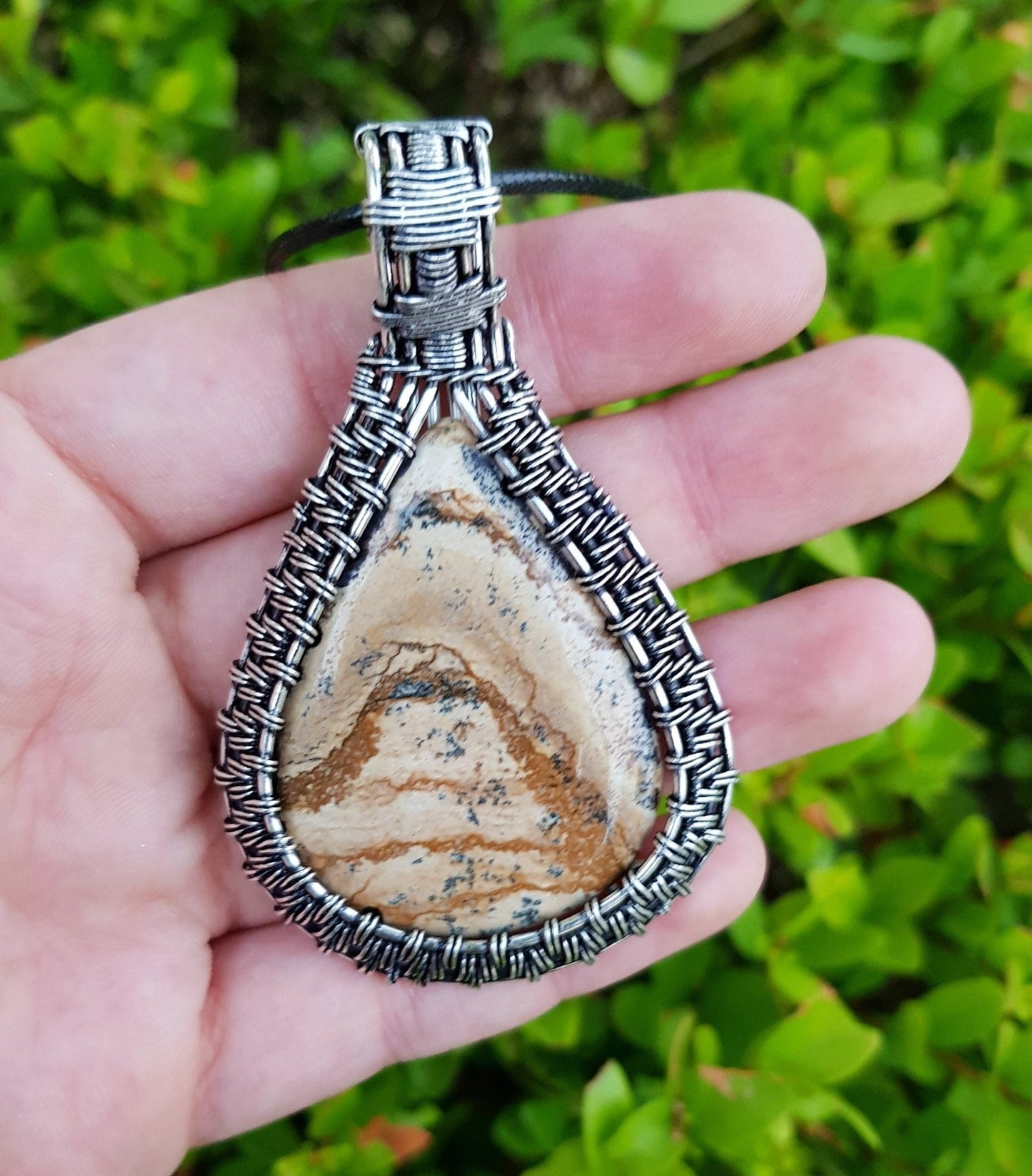 Earth Jasper Sterling Silver Wire Wrapped Pendant: Boho Necklace - LunarGem - Charms & Pendants