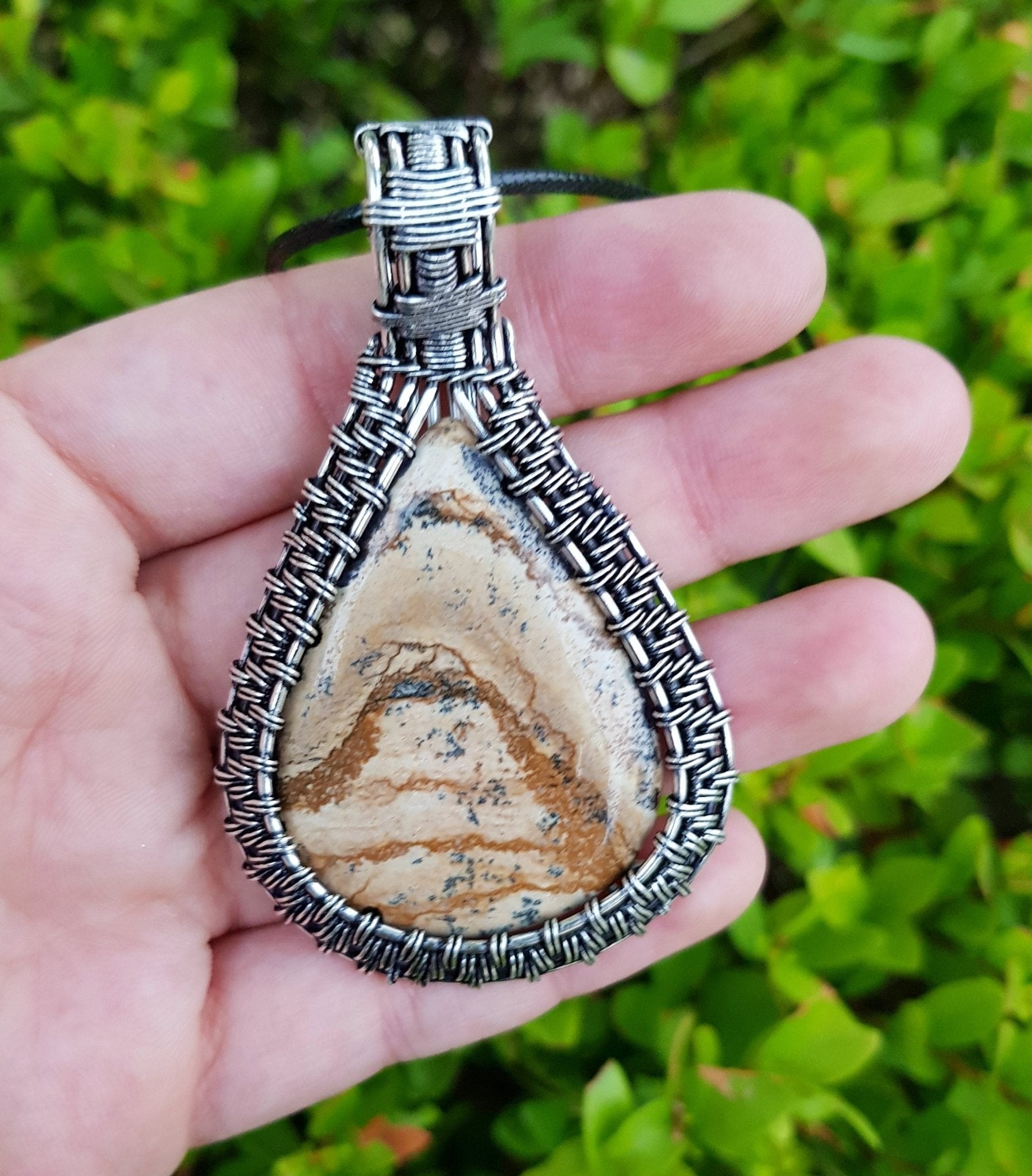 Earth Jasper Sterling Silver Wire Wrapped Pendant: Boho Necklace - LunarGem - Charms & Pendants