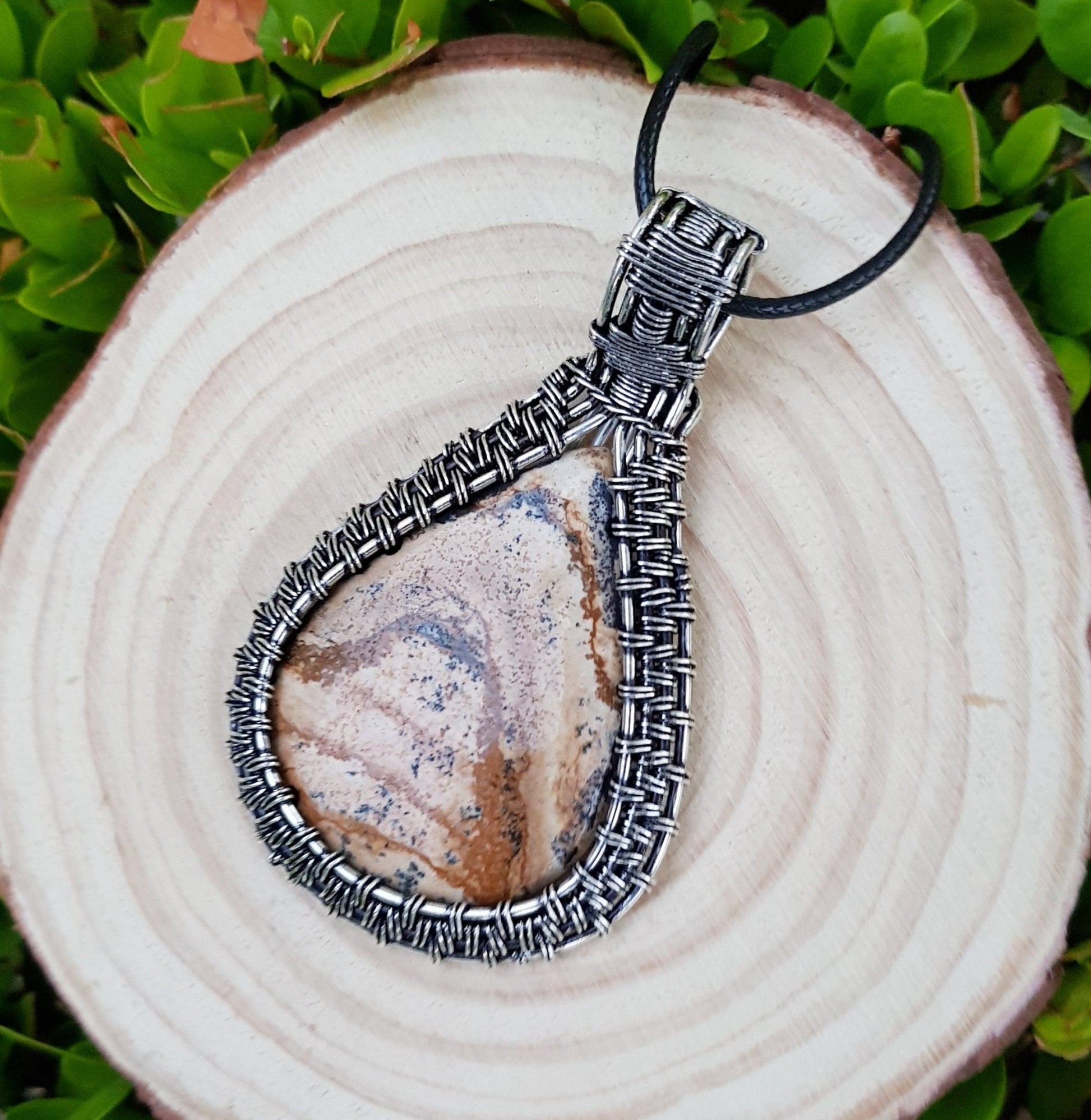 Earth Jasper Sterling Silver Wire Wrapped Pendant: Boho Necklace - LunarGem - Charms & Pendants