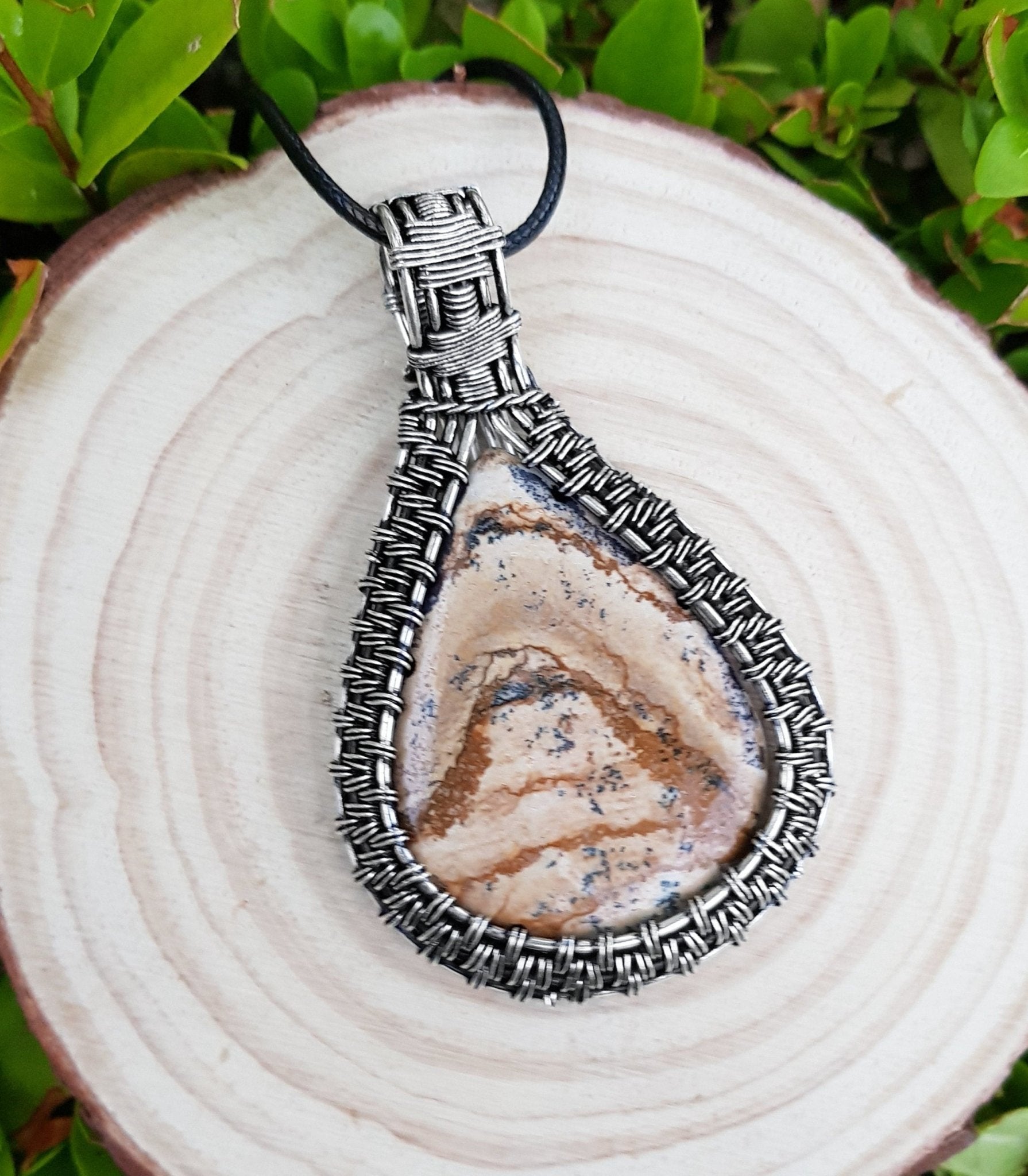 Earth Jasper Sterling Silver Wire Wrapped Pendant: Boho Necklace - LunarGem - Charms & Pendants