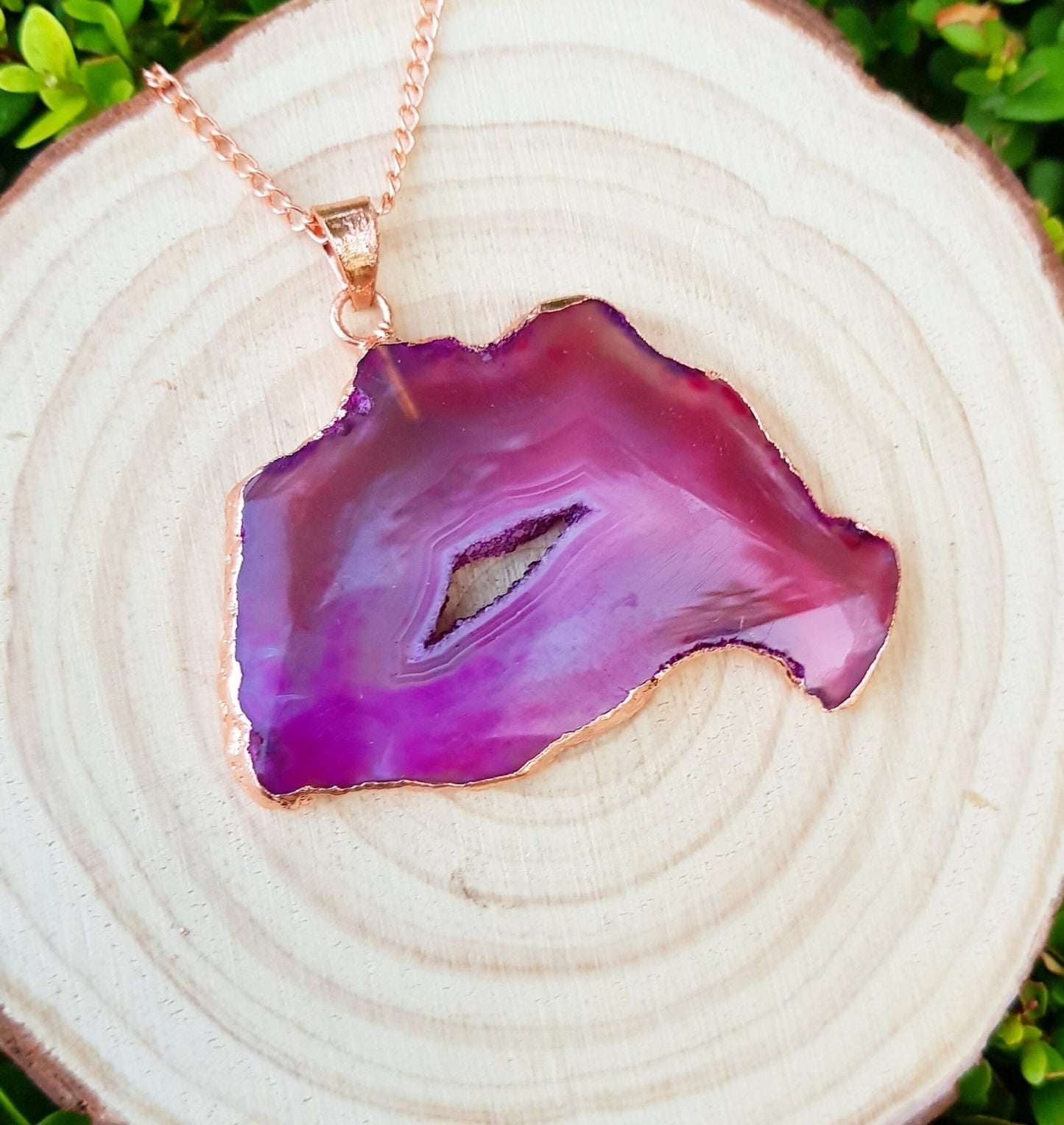 Electroformed Copper Agate Pendant Necklace: Boho Statement Jewelry - LunarGem - Charms & Pendants