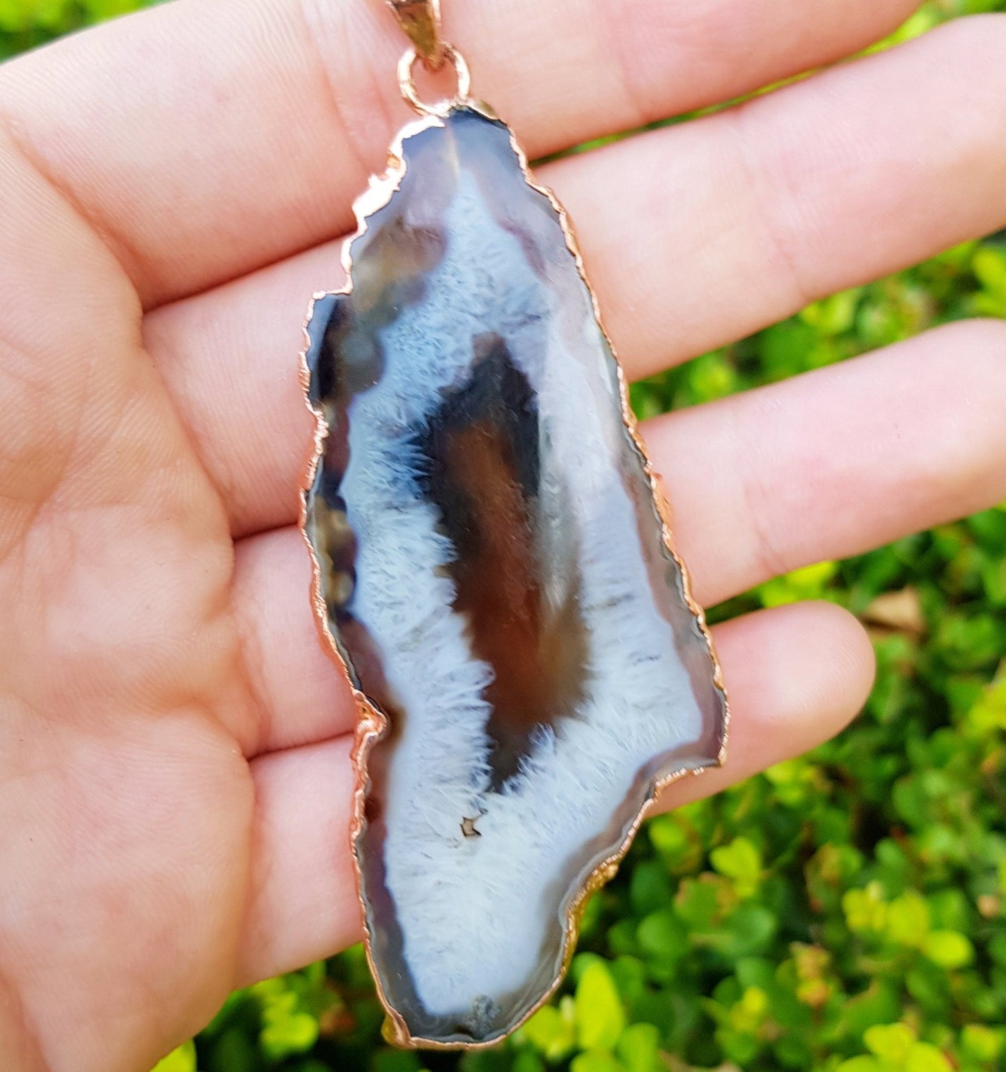 Electroformed Copper Agate Pendant Necklace: Boho Statement Jewelry - LunarGem - Charms & Pendants