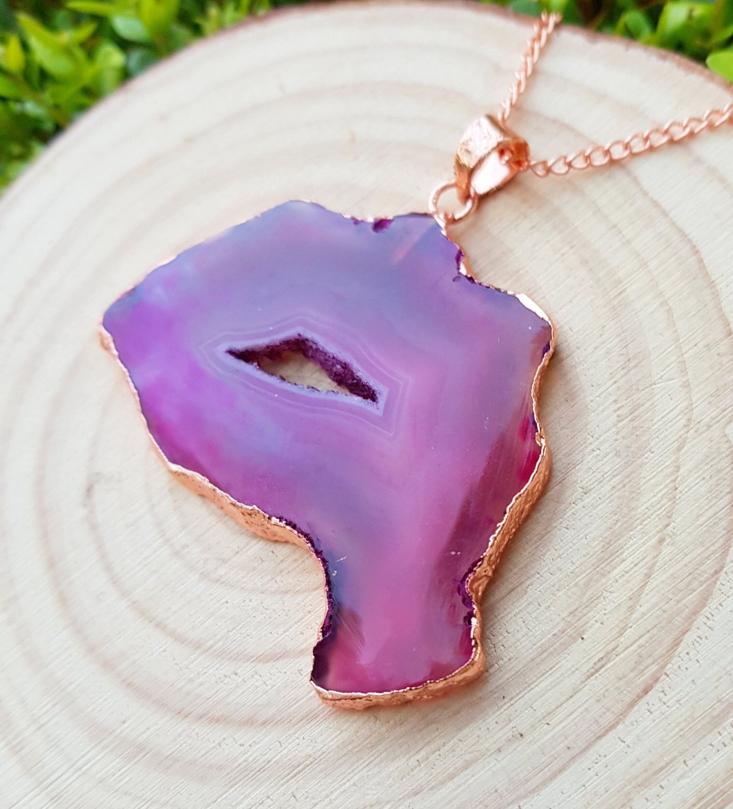 Electroformed Copper Agate Pendant Necklace: Boho Statement Jewelry - LunarGem - Charms & Pendants