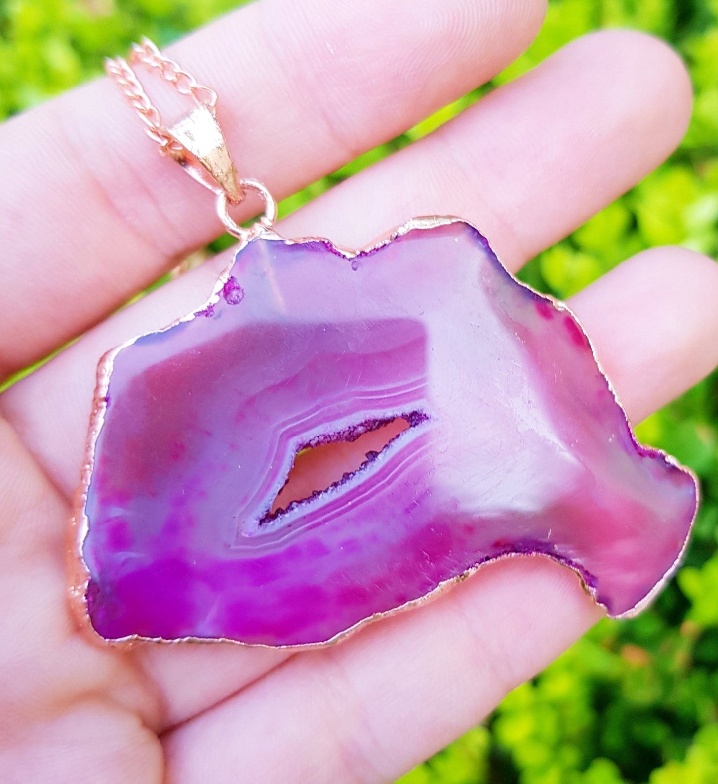 Electroformed Copper Agate Pendant Necklace: Boho Statement Jewelry - LunarGem - Charms & Pendants