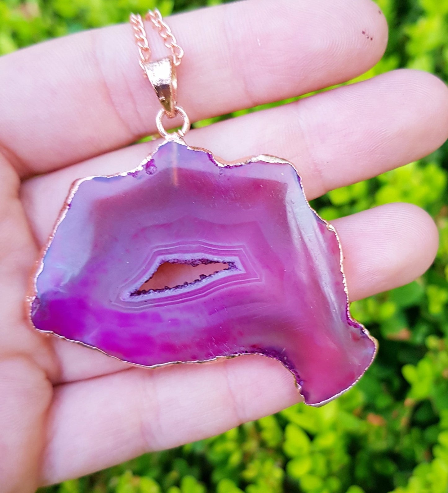 Electroformed Copper Agate Pendant Necklace: Boho Statement Jewelry - LunarGem - Charms & Pendants