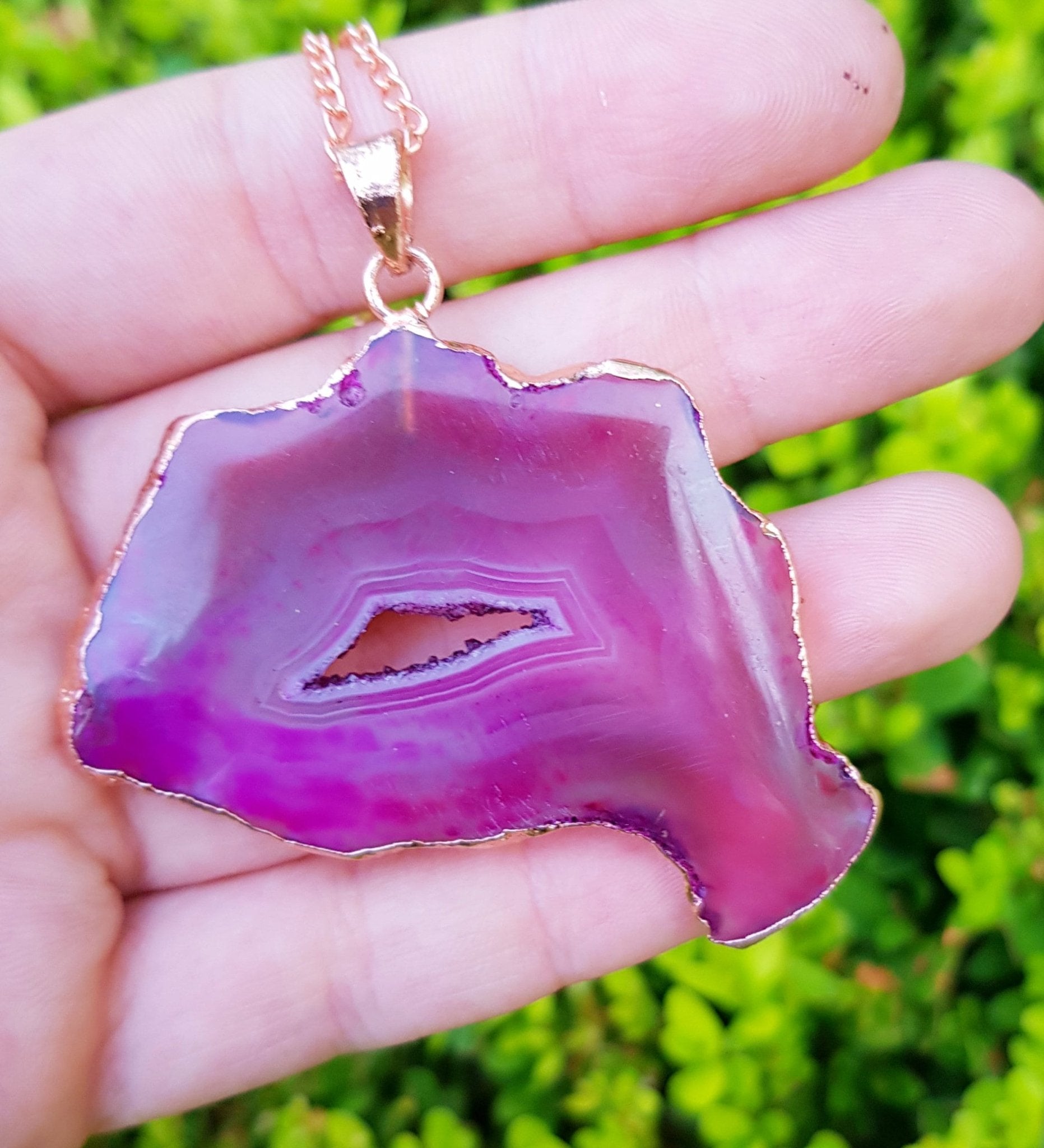 Electroformed Copper Agate Pendant Necklace: Boho Statement Jewelry - LunarGem - Charms & Pendants