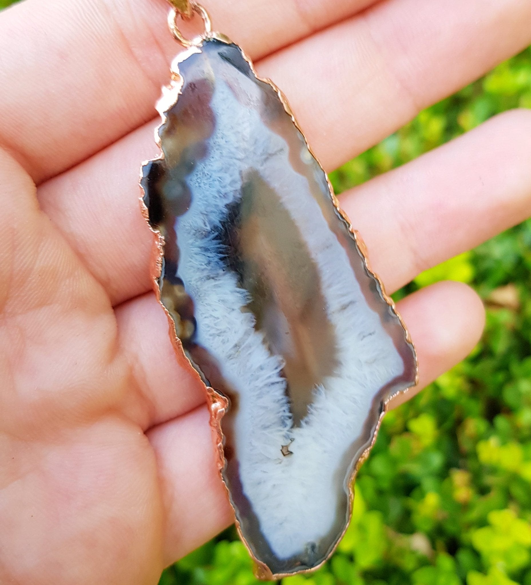 Electroformed Copper Agate Pendant Necklace: Boho Statement Jewelry - LunarGem - Charms & Pendants