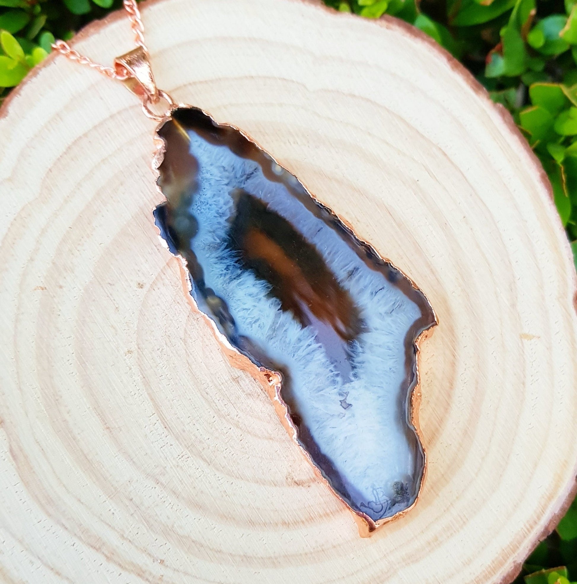 Electroformed Copper Agate Pendant Necklace: Boho Statement Jewelry - LunarGem - Charms & Pendants