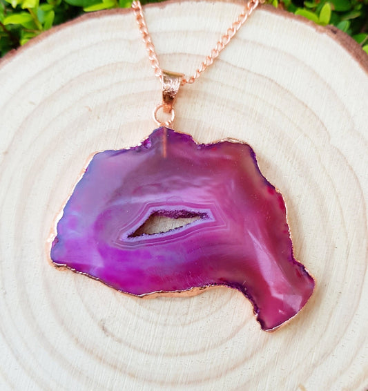 Electroformed Copper Agate Pendant Necklace: Boho Statement Jewelry - LunarGem - Charms & Pendants
