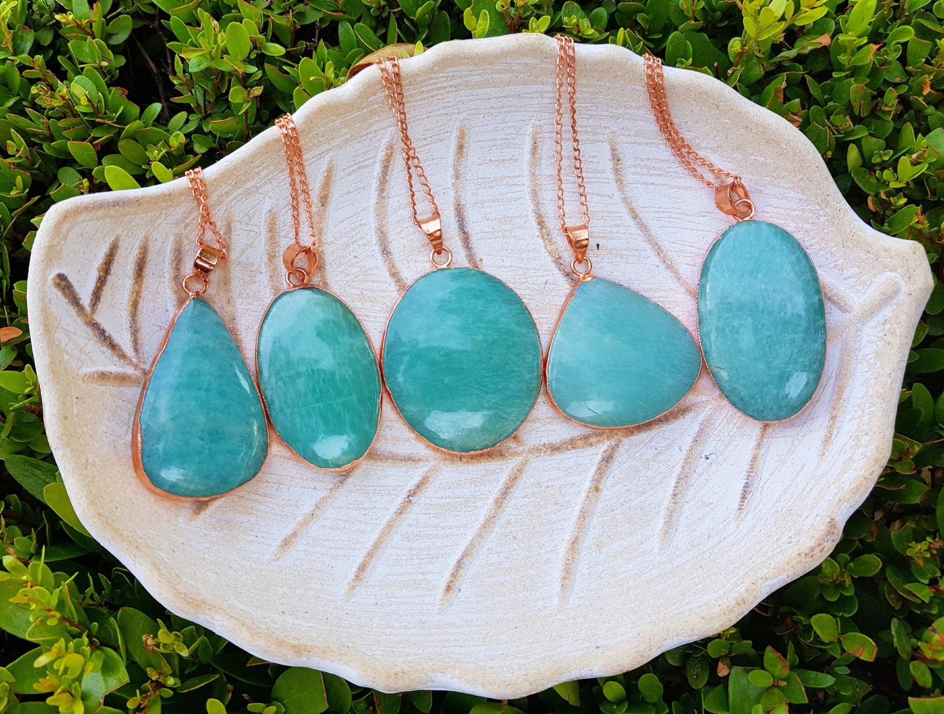 Electroformed Copper Amazonite Pendant Necklace: Boho Jewelry Gift - LunarGem - Necklaces