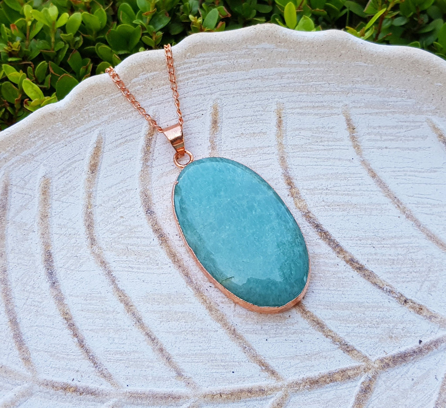 Electroformed Copper Amazonite Pendant Necklace: Boho Jewelry Gift - LunarGem - Necklaces