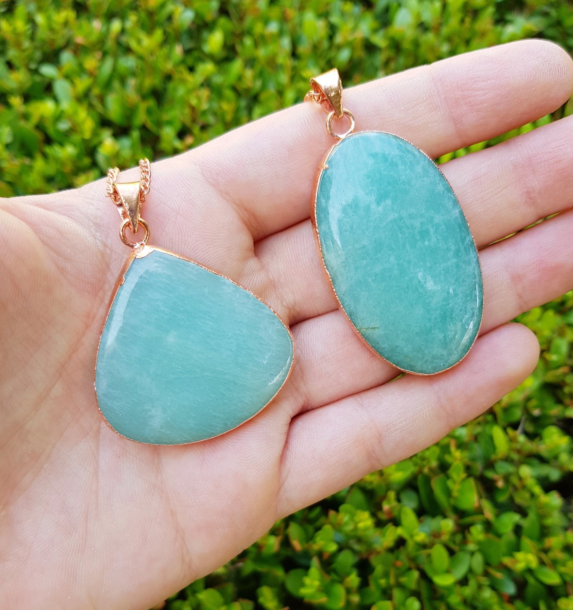 Electroformed Copper Amazonite Pendant Necklace: Boho Jewelry Gift - LunarGem - Necklaces
