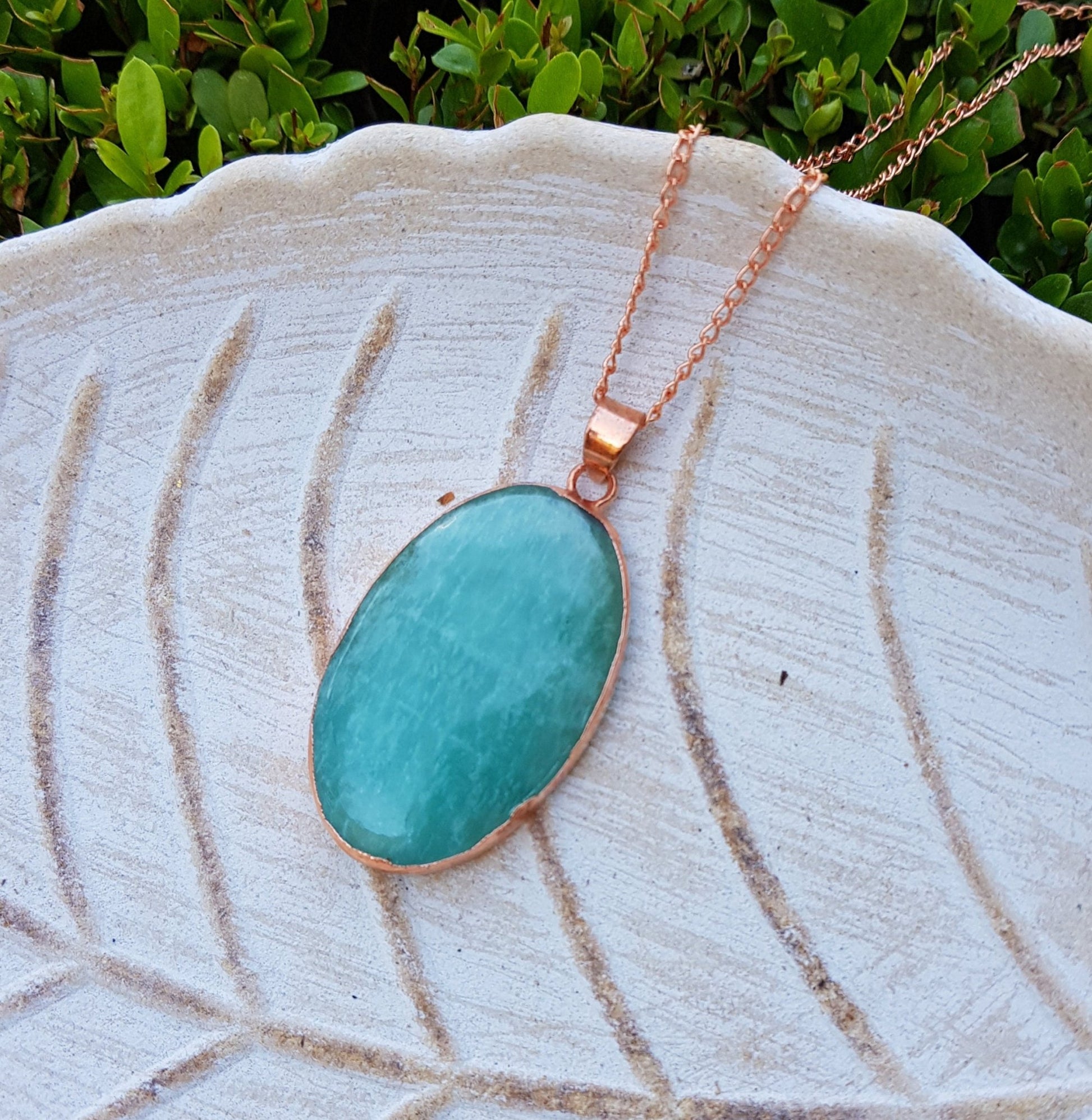 Electroformed Copper Amazonite Pendant Necklace: Boho Jewelry Gift - LunarGem - Necklaces