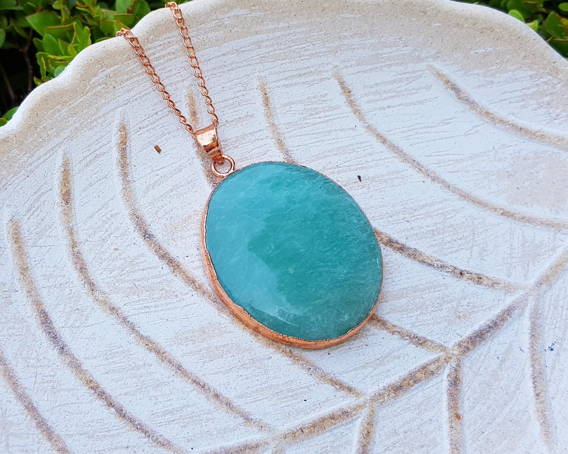 Electroformed Copper Amazonite Pendant Necklace: Boho Jewelry Gift - LunarGem - Necklaces