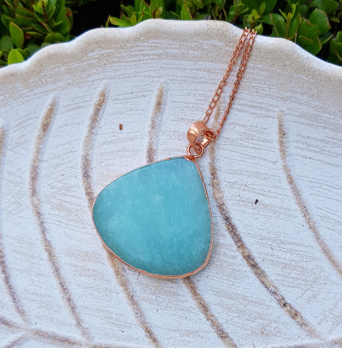 Electroformed Copper Amazonite Pendant Necklace: Boho Jewelry Gift - LunarGem - Necklaces