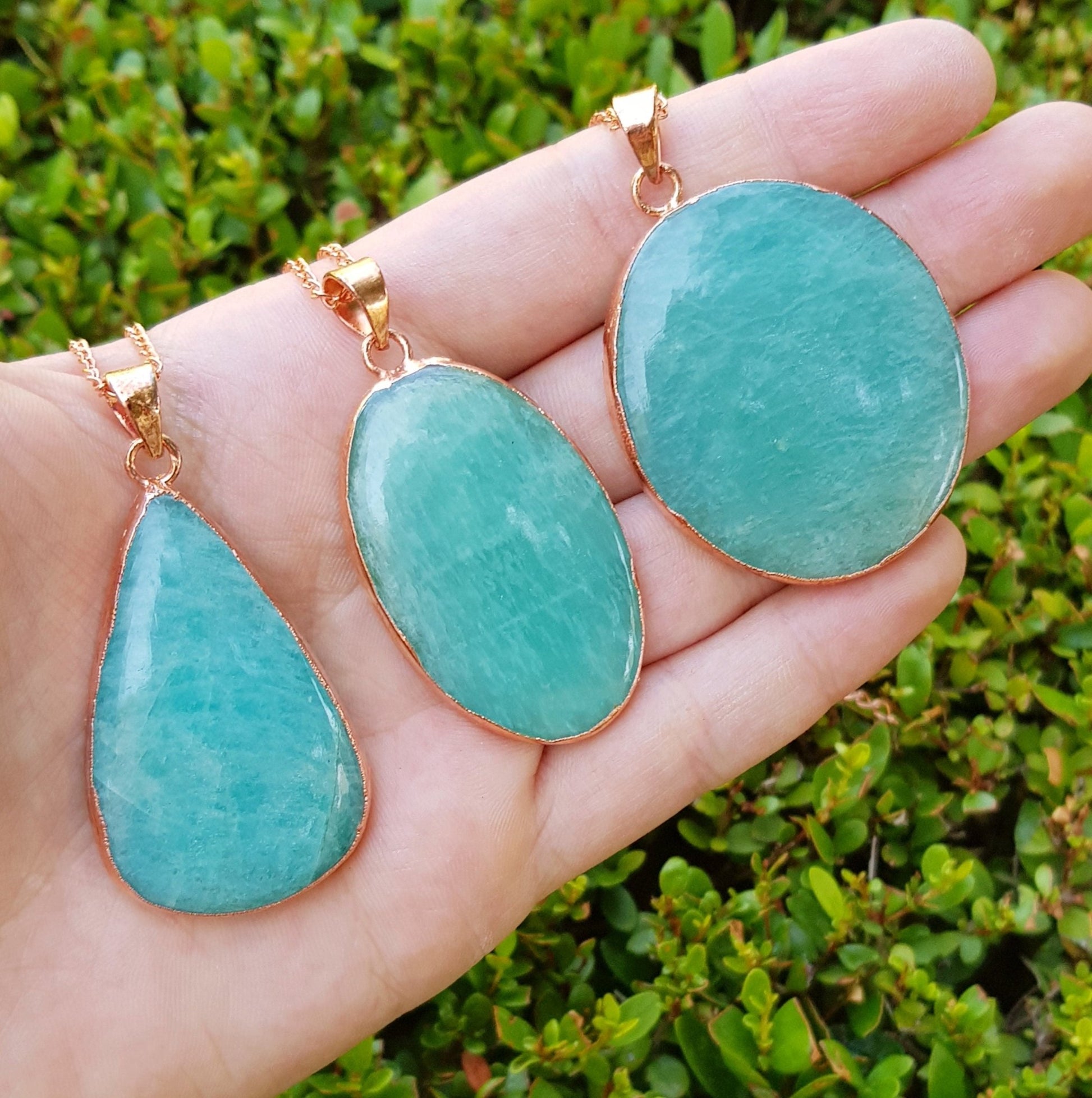 Electroformed Copper Amazonite Pendant Necklace: Boho Jewelry Gift - LunarGem - Necklaces