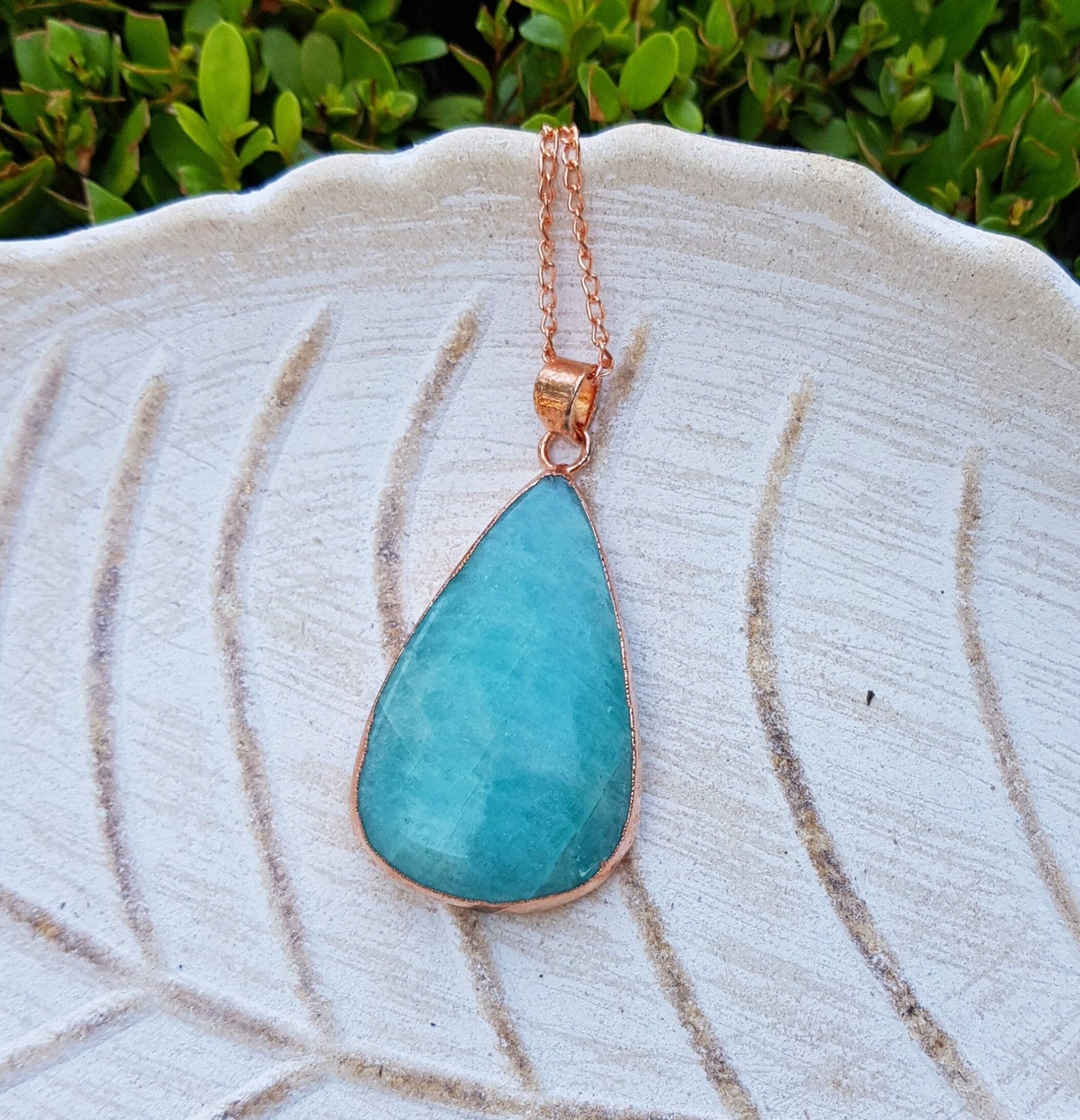 Electroformed Copper Amazonite Pendant Necklace: Boho Jewelry Gift - LunarGem - Necklaces