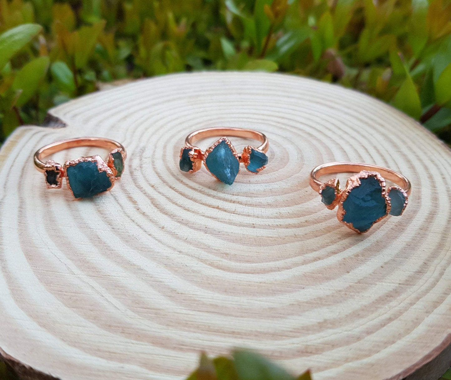 Electroformed Copper Ring: Raw Apatite Multi Stone Stacking Ring - LunarGem - Rings
