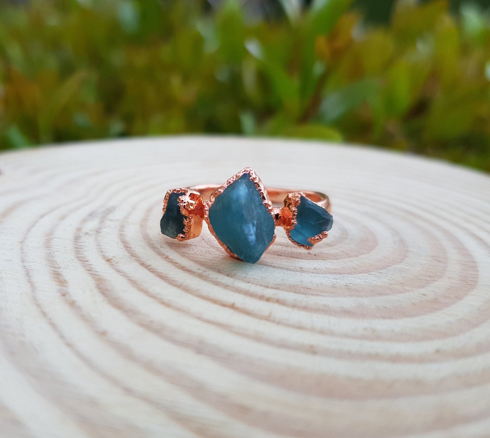 Electroformed Copper Ring: Raw Apatite Multi Stone Stacking Ring - LunarGem - Rings