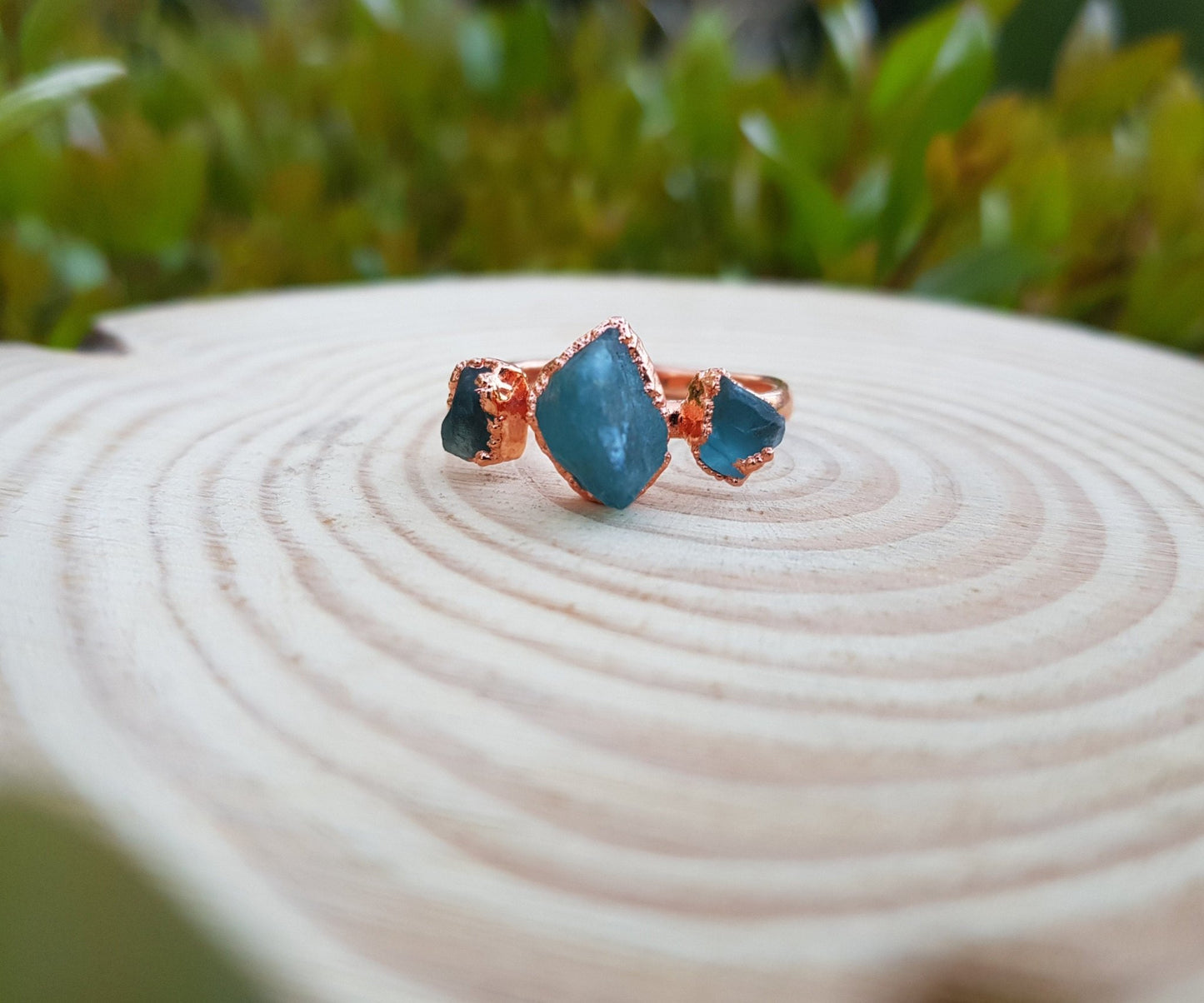 Electroformed Copper Ring: Raw Apatite Multi Stone Stacking Ring - LunarGem - Rings