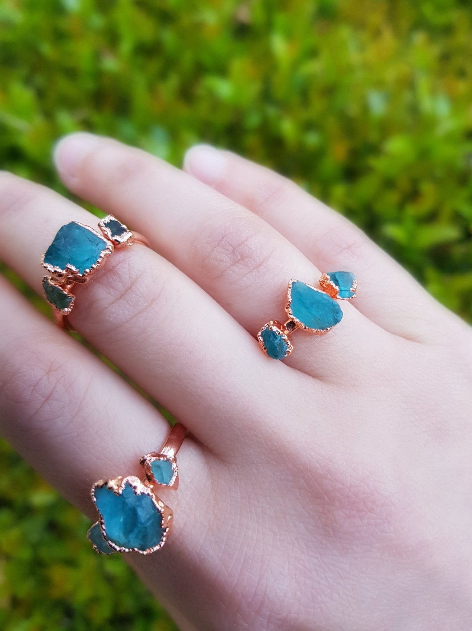 Electroformed Copper Ring: Raw Apatite Multi Stone Stacking Ring - LunarGem - Rings