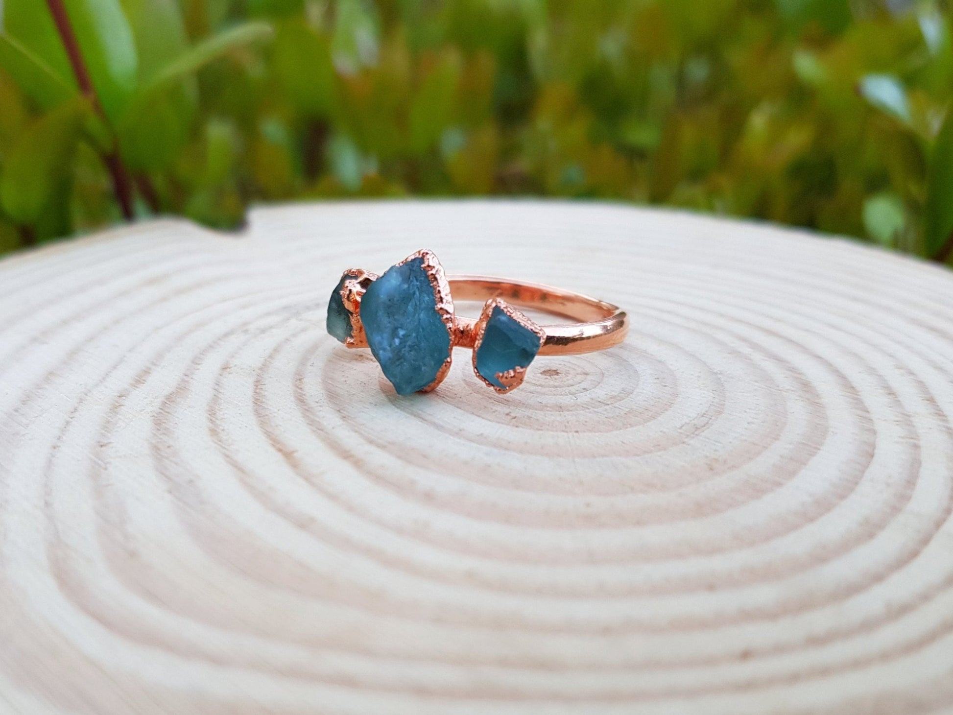 Electroformed Copper Ring: Raw Apatite Multi Stone Stacking Ring - LunarGem - Rings