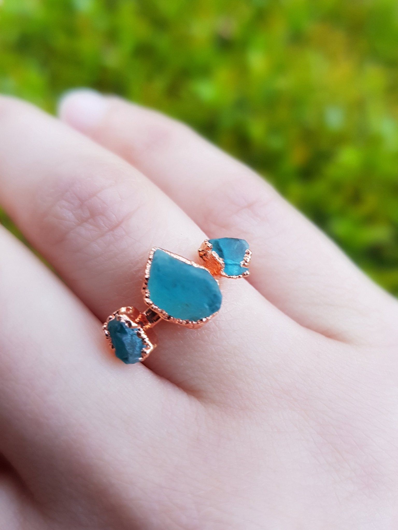 Electroformed Copper Ring: Raw Apatite Multi Stone Stacking Ring - LunarGem - Rings