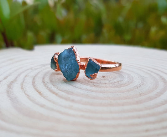 Electroformed Copper Ring: Raw Apatite Multi Stone Stacking Ring - LunarGem - Rings