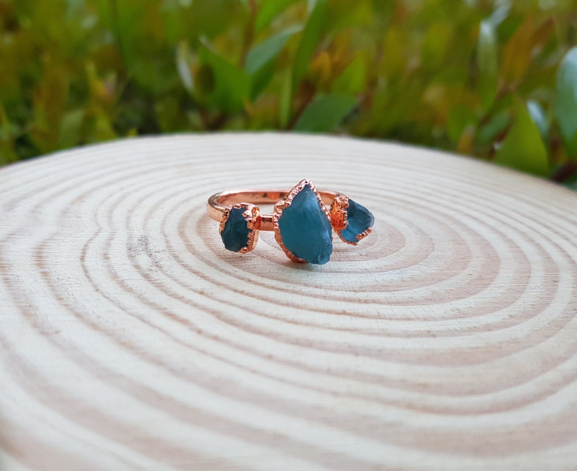 Electroformed Copper Ring: Raw Apatite Multi Stone Stacking Ring - LunarGem - Rings