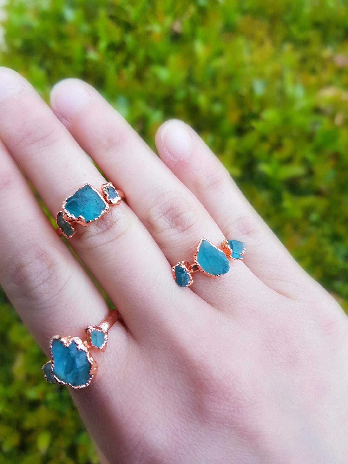 Electroformed Copper Ring: Raw Apatite Multi Stone Stacking Ring - LunarGem - Rings