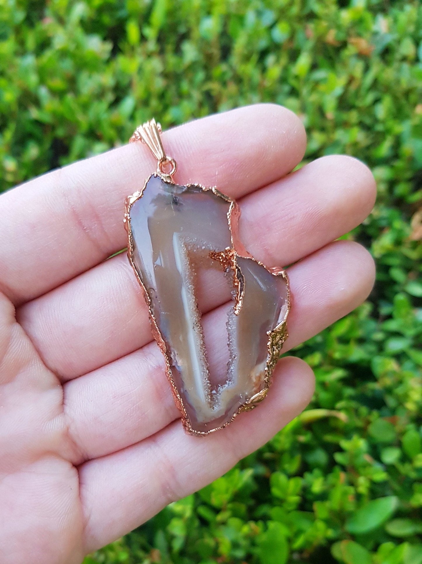 Electroformed Druzy Agate Copper Pendant Necklace: Boho Statement Jewelry - LunarGem - Necklaces