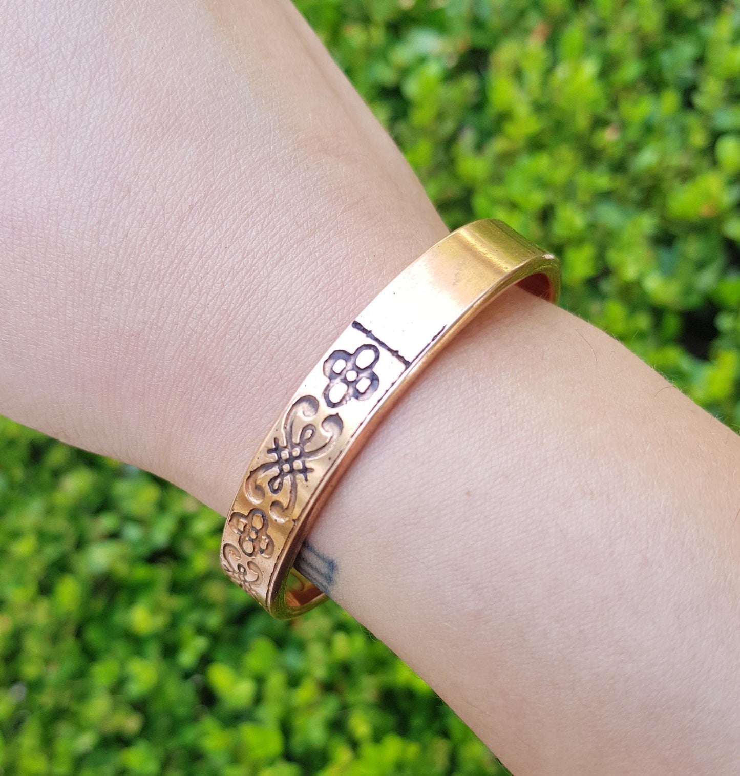 Etched Pure Copper Cuff Bracelet: Adjustable Celtic Design - LunarGem - Bracelets