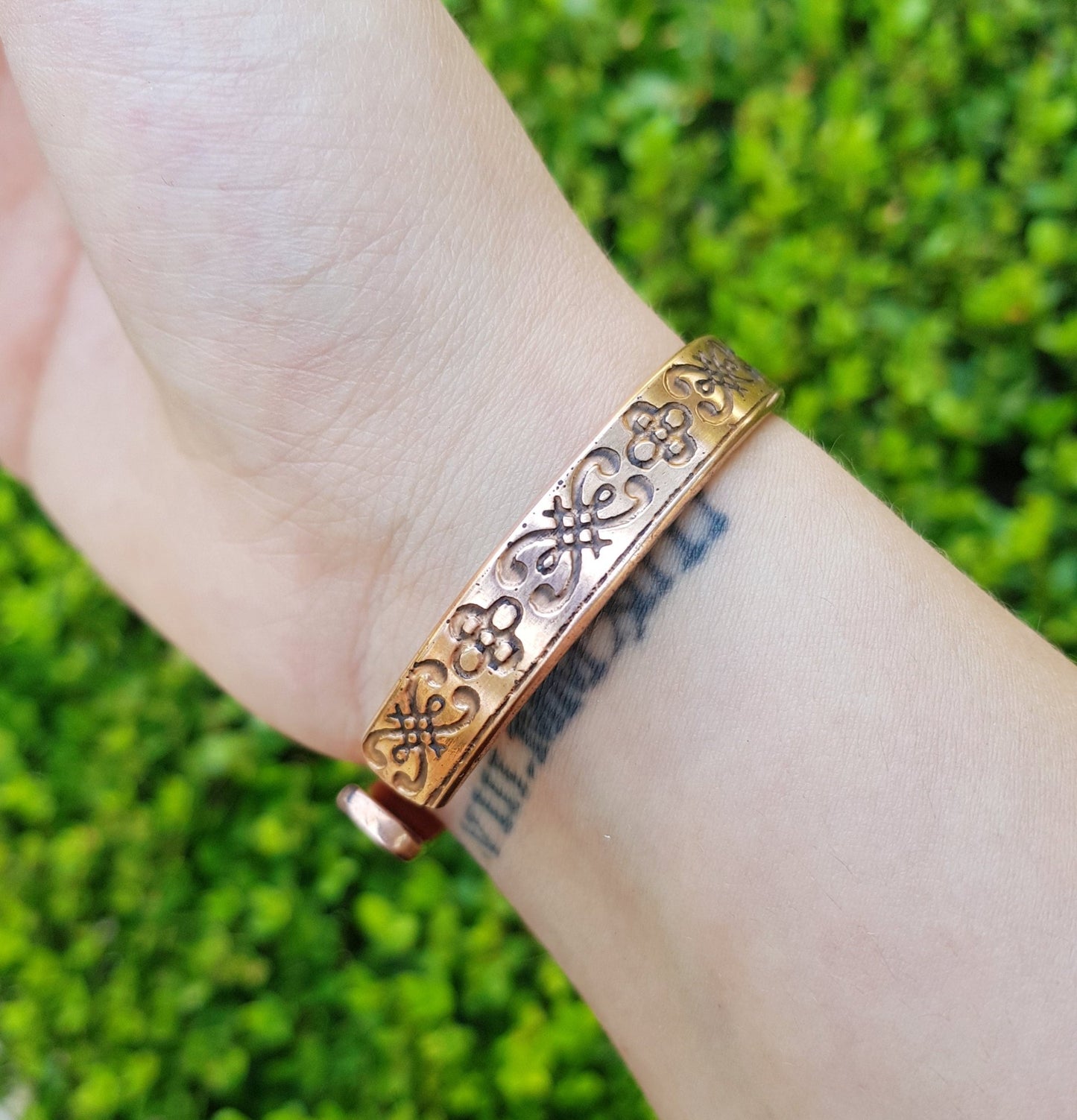 Etched Pure Copper Cuff Bracelet: Adjustable Celtic Design - LunarGem - Bracelets
