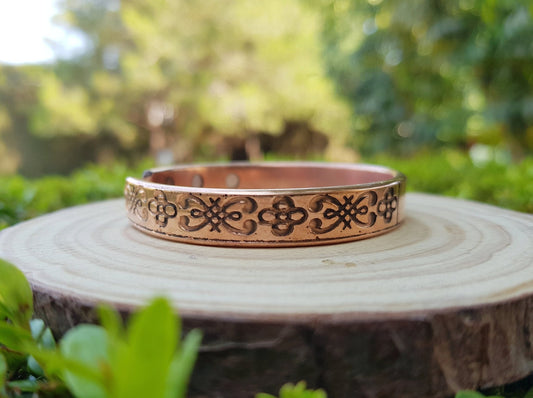 Etched Pure Copper Cuff Bracelet: Adjustable Celtic Design - LunarGem - Bracelets