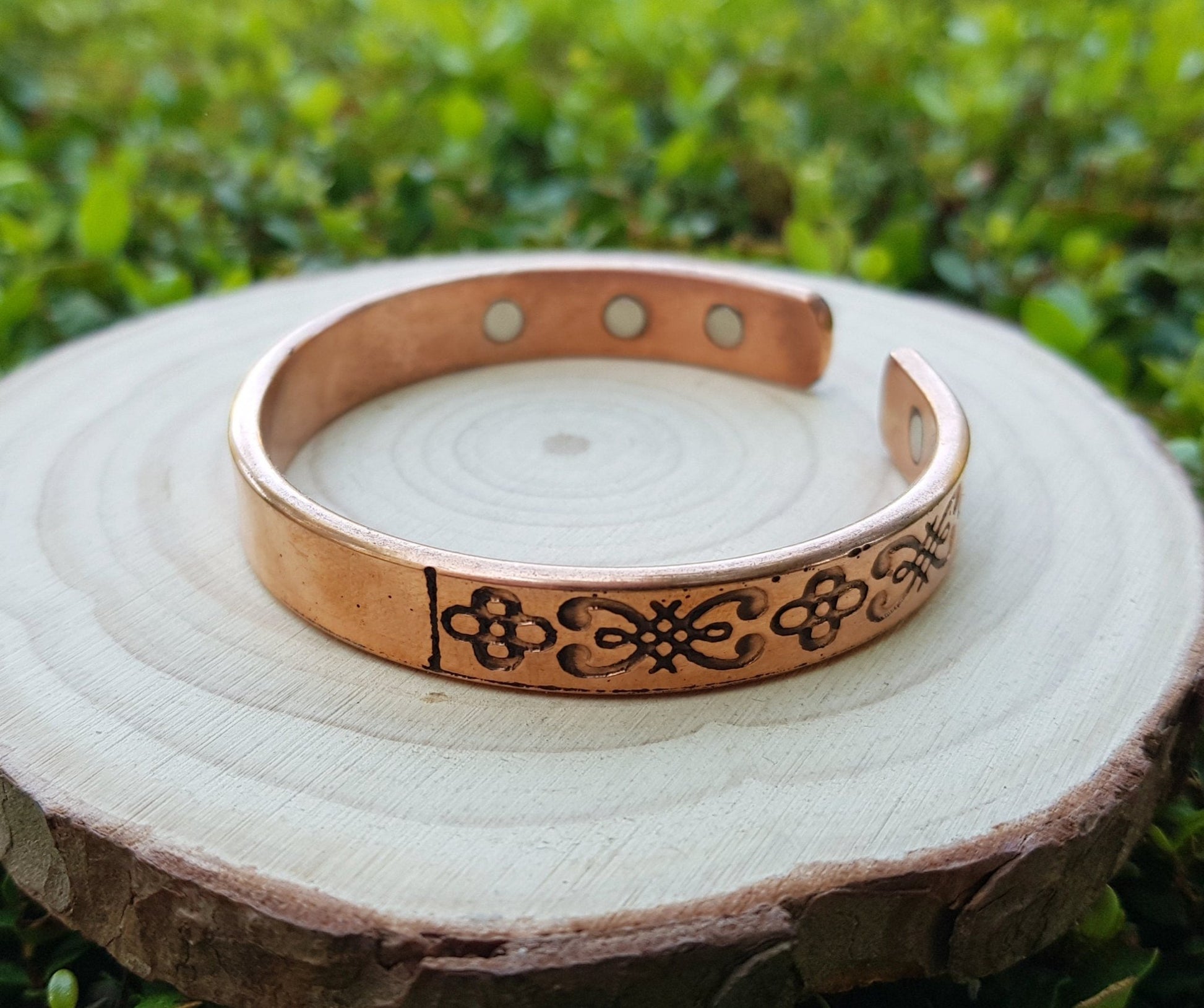 Etched Pure Copper Cuff Bracelet: Adjustable Celtic Design - LunarGem - Bracelets