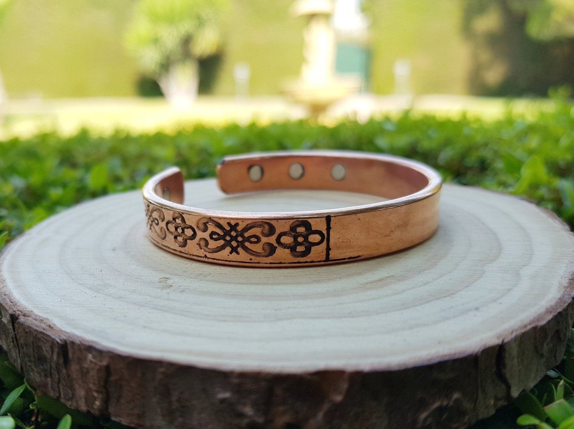 Etched Pure Copper Cuff Bracelet: Adjustable Celtic Design - LunarGem - Bracelets