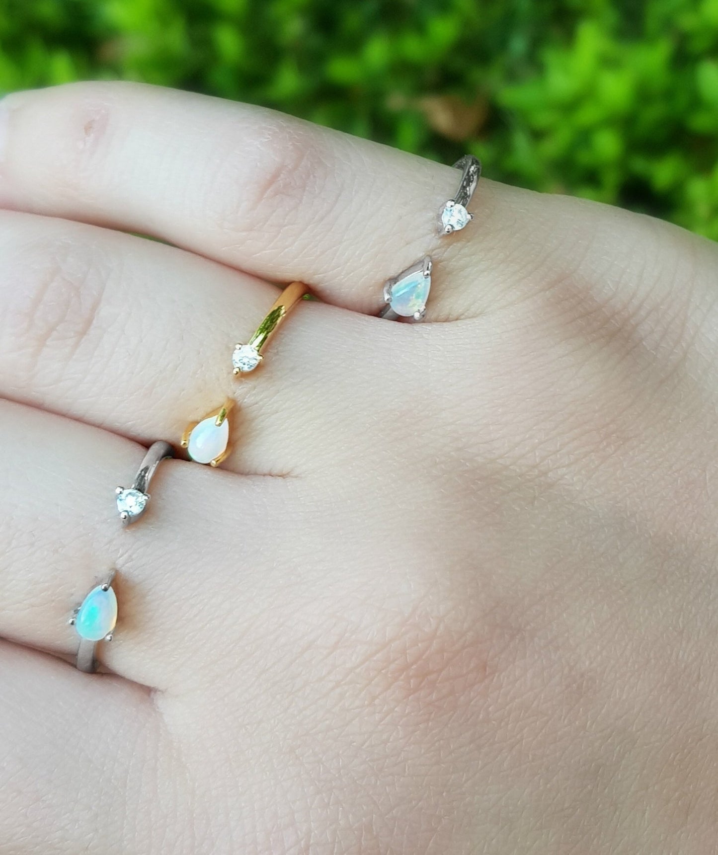 Ethiopian Opal and Zircon Ring: Adjustable Sterling Silver Gemstone - LunarGem - Rings