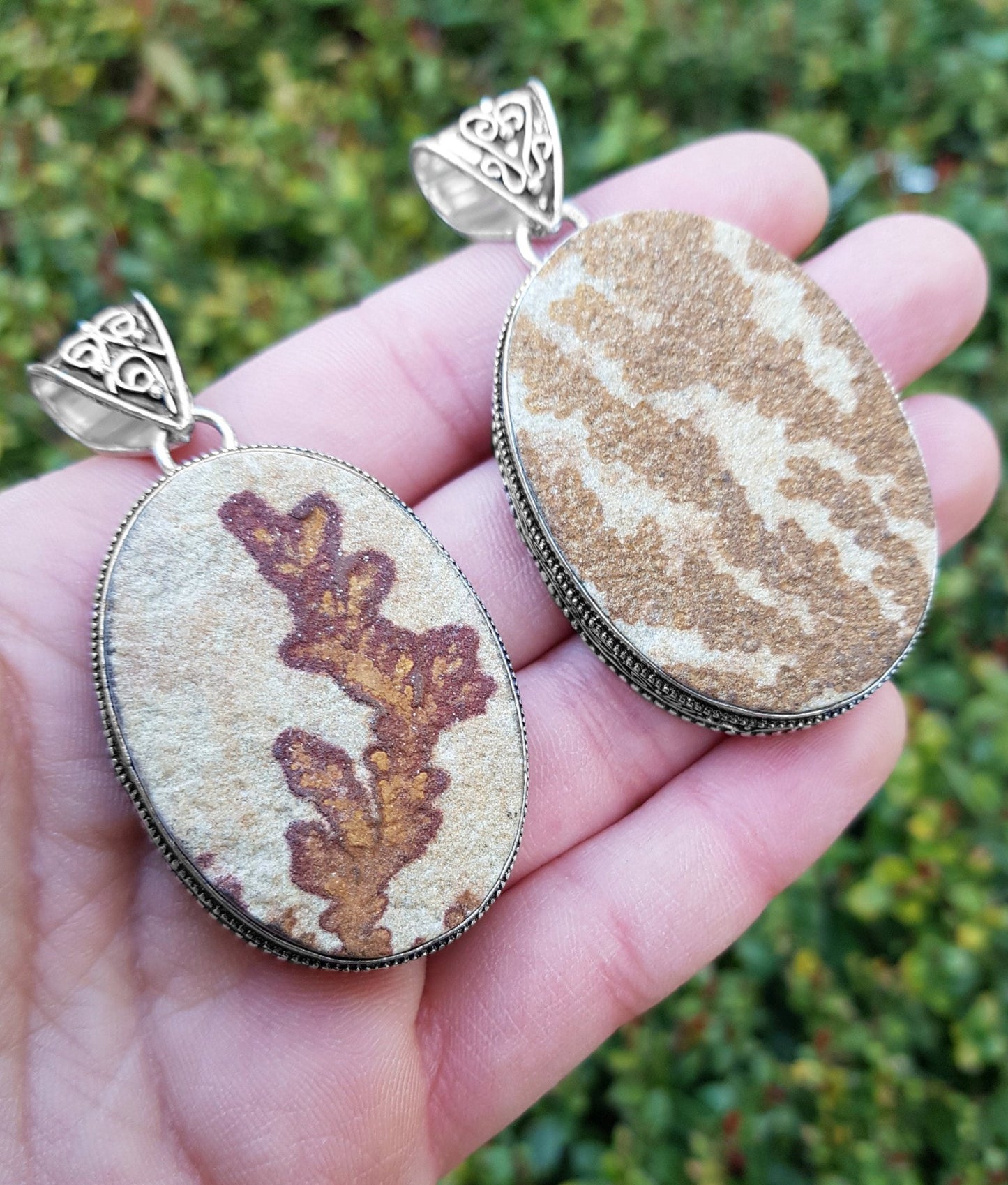 German Dendritic Opal Necklace In Sterling Silver Big Statement Necklace One Of A Kind - LunarGem - 