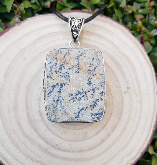 German Dendritic Opal Necklace In Sterling Silver Big Statement Necklace One Of A Kind - LunarGem - 