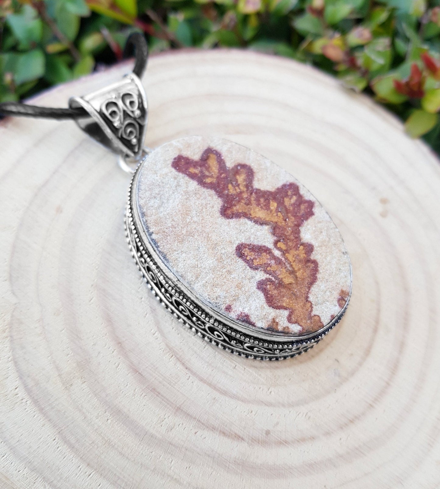 German Dendritic Opal Necklace In Sterling Silver Big Statement Necklace One Of A Kind - LunarGem - 