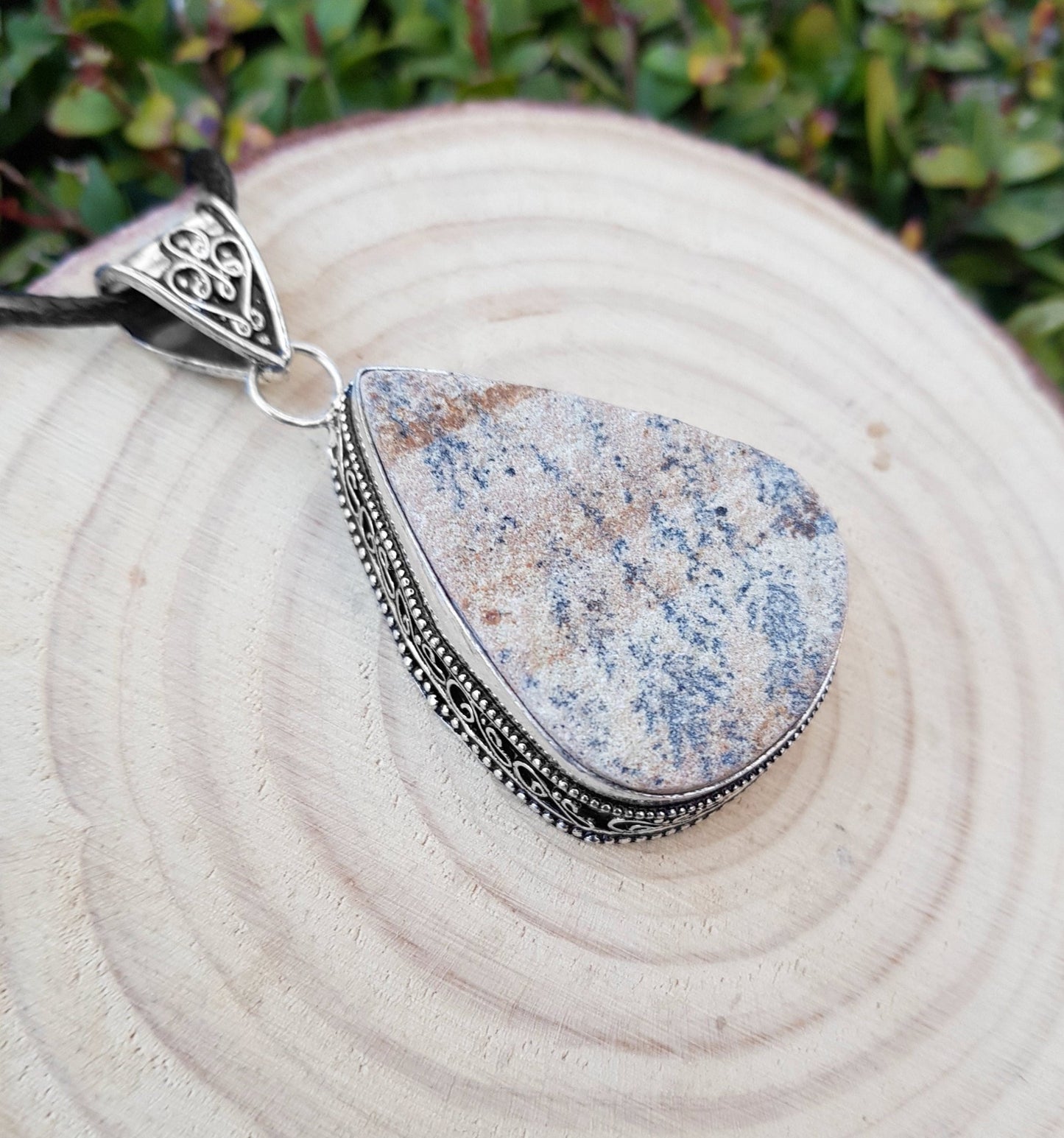 German Dendritic Opal Necklace In Sterling Silver Big Statement Necklace One Of A Kind - LunarGem - 