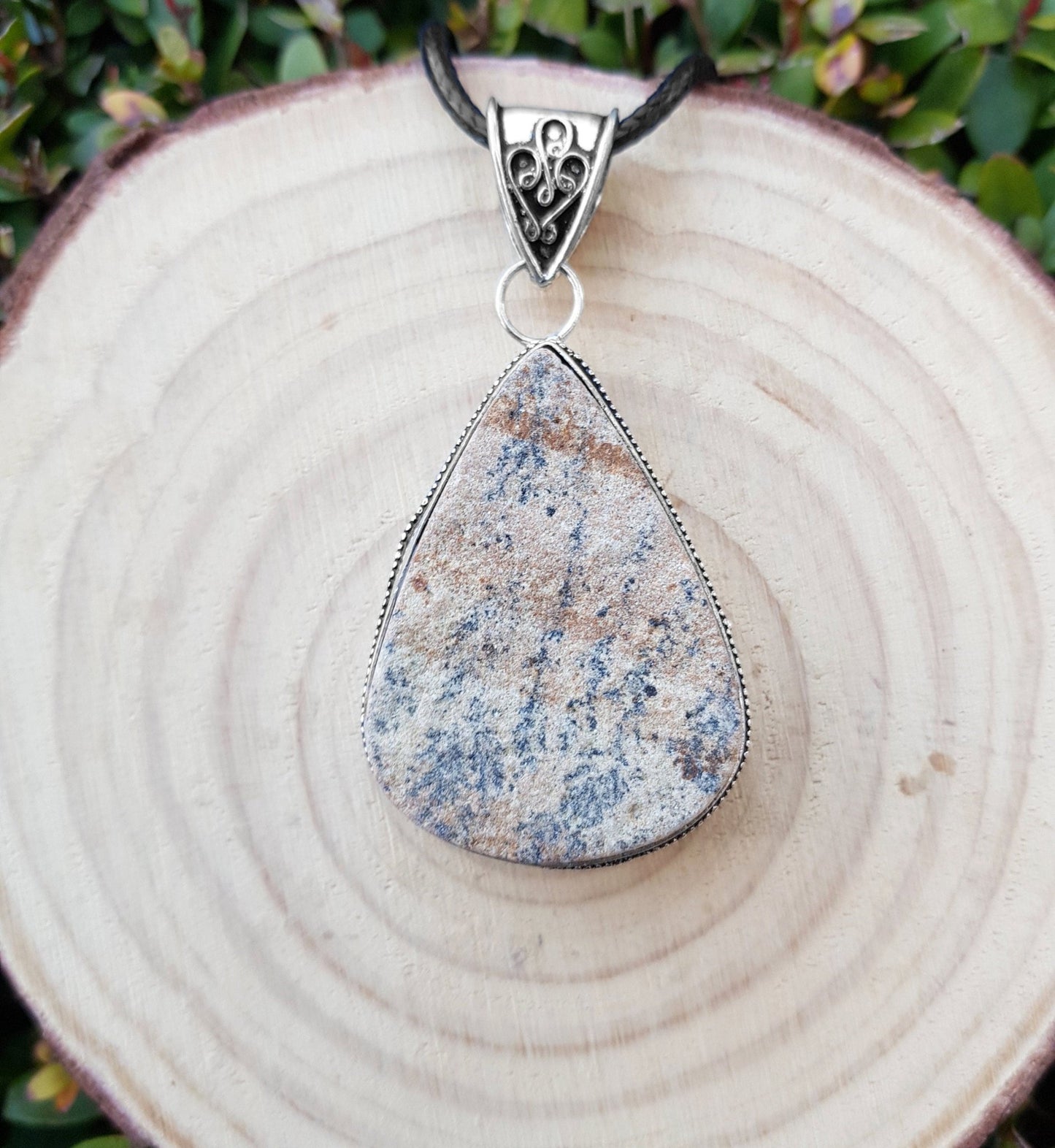 German Dendritic Opal Necklace In Sterling Silver Big Statement Necklace One Of A Kind - LunarGem - 