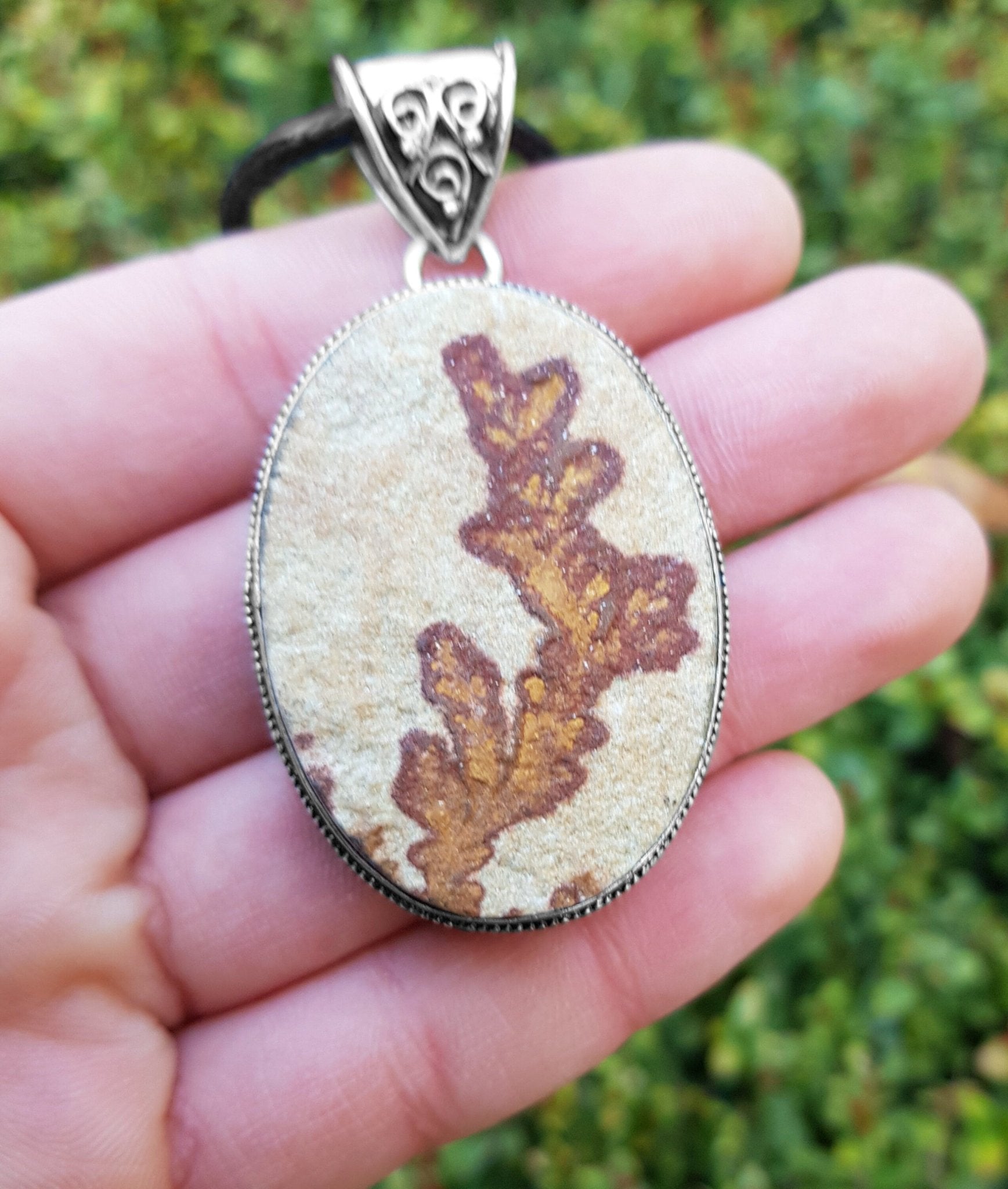 German Dendritic Opal Necklace In Sterling Silver Big Statement Necklace One Of A Kind - LunarGem - 