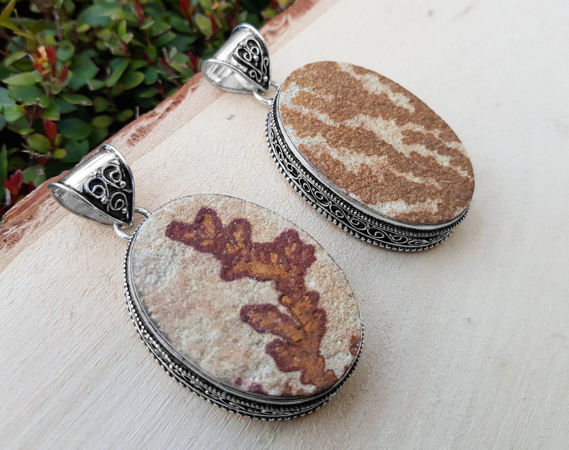 German Dendritic Opal Necklace In Sterling Silver Big Statement Necklace One Of A Kind - LunarGem - 