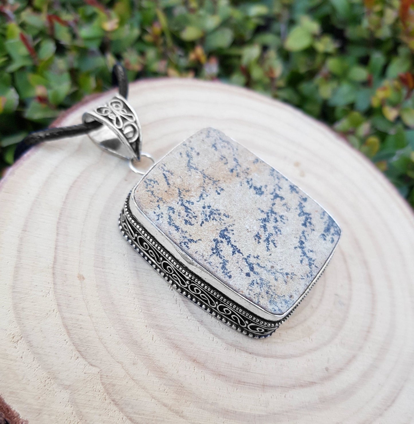 German Dendritic Opal Necklace In Sterling Silver Big Statement Necklace One Of A Kind - LunarGem - 